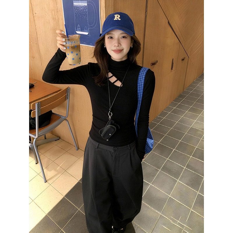 大码胖mm半高领镂空长袖t恤女秋冬设计感加绒磨毛内搭打底衫上衣,淘宝优惠券,粉丝福利购,淘宝优惠卷