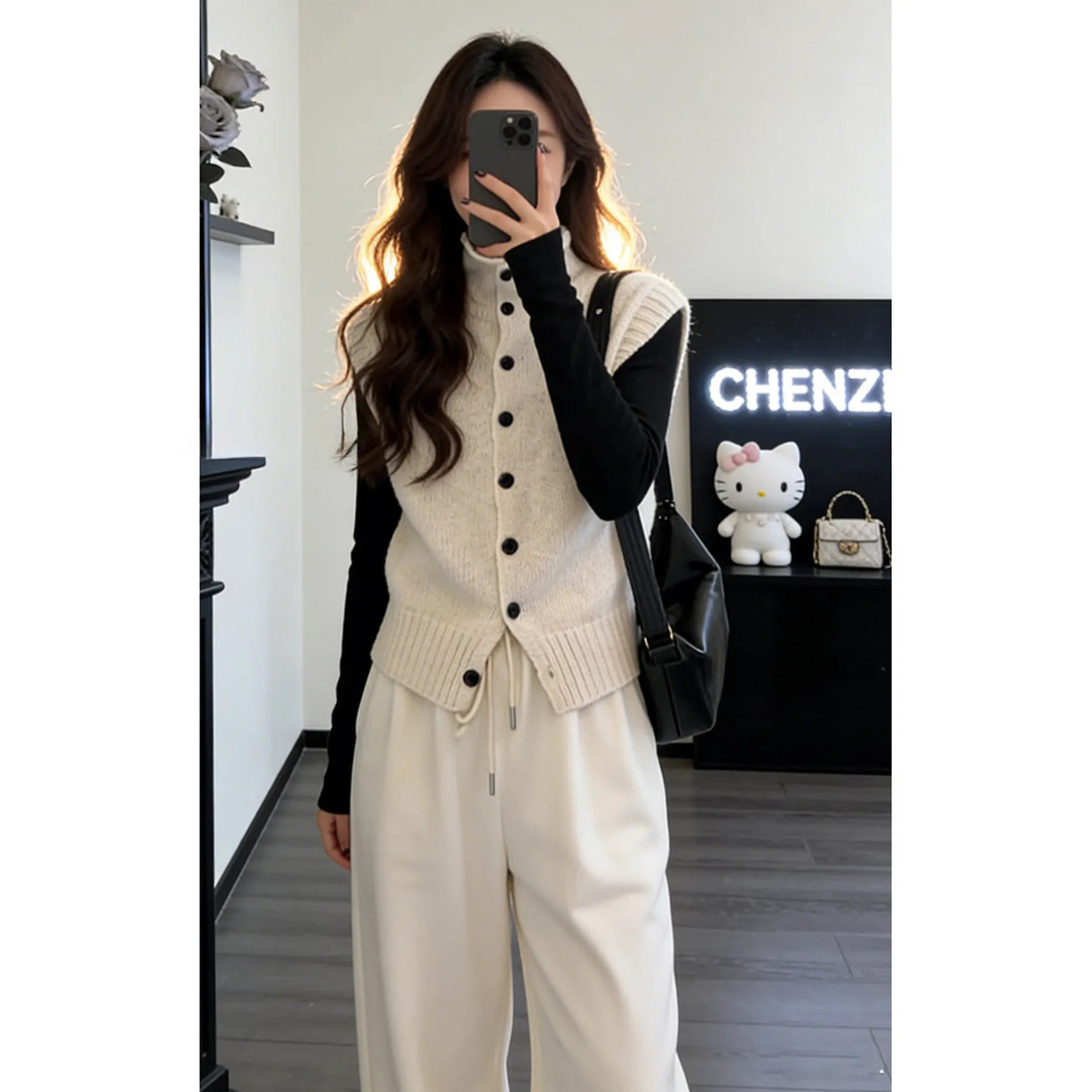 韩系高领单排扣无袖针织马甲女秋冬内搭修身T恤时尚极简风两件套,淘宝优惠券,粉丝福利购,淘宝优惠卷