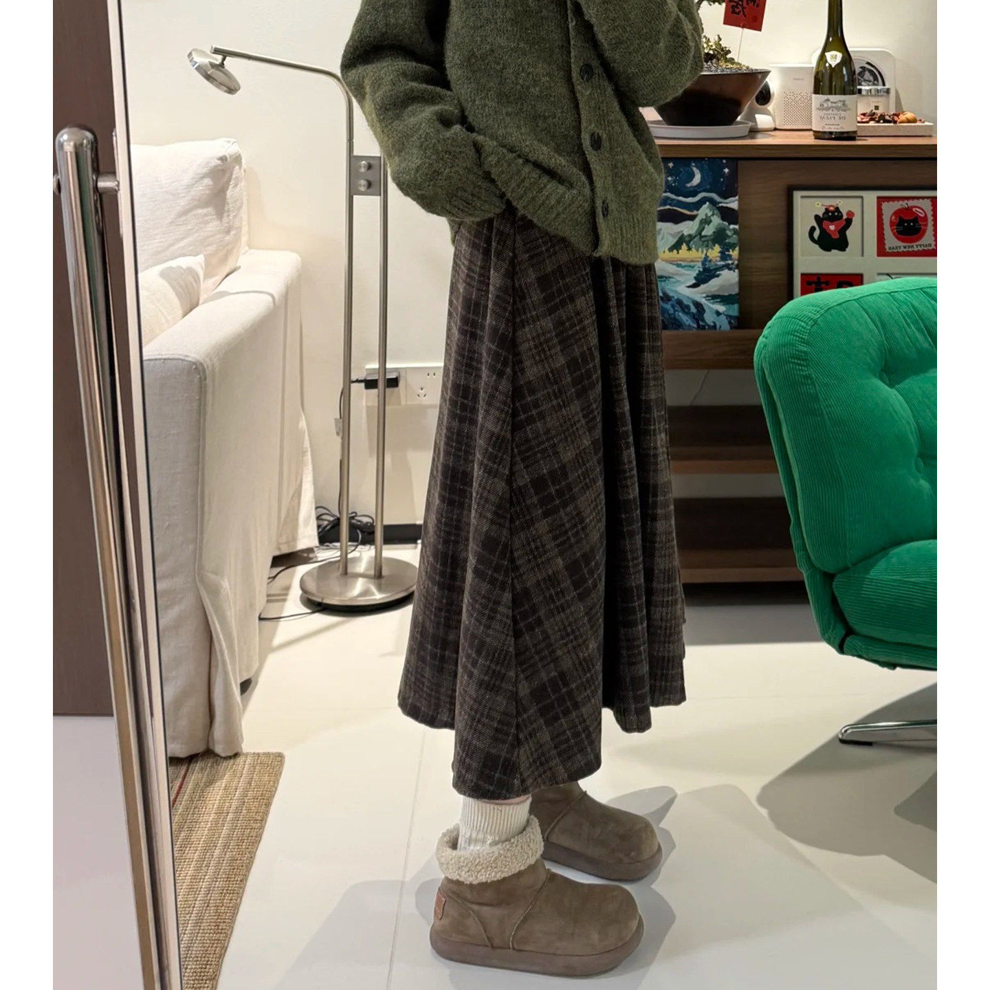 高级感绝美半身裙女冬大码胖mm复古棕咖色毛呢格子裙梨形a字伞裙,淘宝优惠券,粉丝福利购,淘宝优惠卷