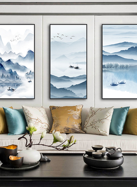 新中式风水墨竖版进门招财装饰画