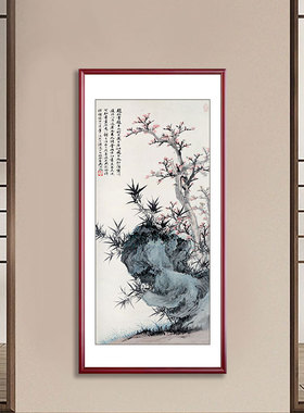 霜林烟浦图吴湖帆中式走廊玄关装饰画国画山水画挂画壁画入户定做