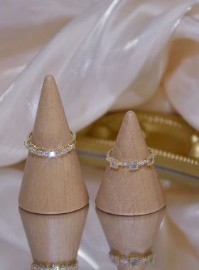 方形14k金设计感微镶开口戒指