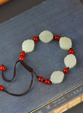 和田玉白玉五福手串女士手链手工编织精美包装送爱人佳品