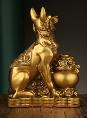 铜狗摆件全铜钱袋狗聚宝盆狗聚宝盆狼狗家居办公室桌面装饰