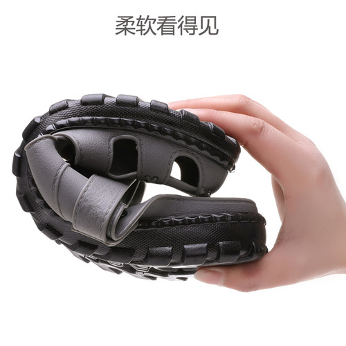 上海巨力凉鞋男夏季日常休闲镂空防滑软底透气包头大码沙滩洞洞鞋 - 图1