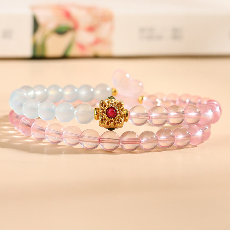 【佛糖】天然水晶莫桑粉晶海蓝宝双圈手链小清新甜美原创手串,淘宝优惠券,粉丝福利购,淘宝优惠卷