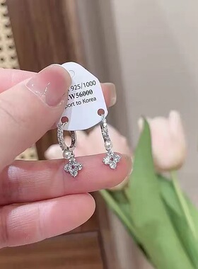 S925银针四叶草锆石耳环新款
