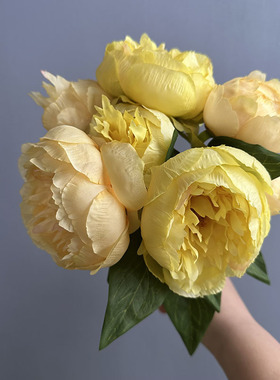手扎牡丹仿真花欧式家居客厅装饰摆件手捧花7头把束牡丹花束假花