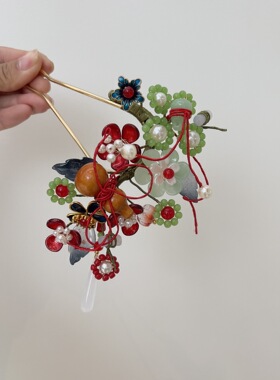 原创手工复古多宝风琉璃发钗葫芦汉服头饰福禄至琉璃古典头饰