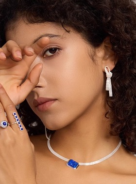 QuriouStone 【奥斯卡同款】青金石宝石简约链条choker925银优雅