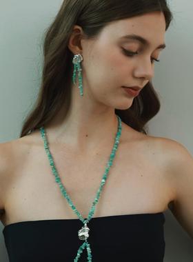 QURIOUSTONE独立设计首饰酒神水罐天然天河石项链流苏925银毛衣链