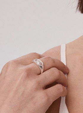 QuriouStone圣甲虫印章戒指纯银