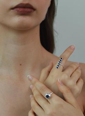 谭奕天林展烁同款青金石纯银戒指