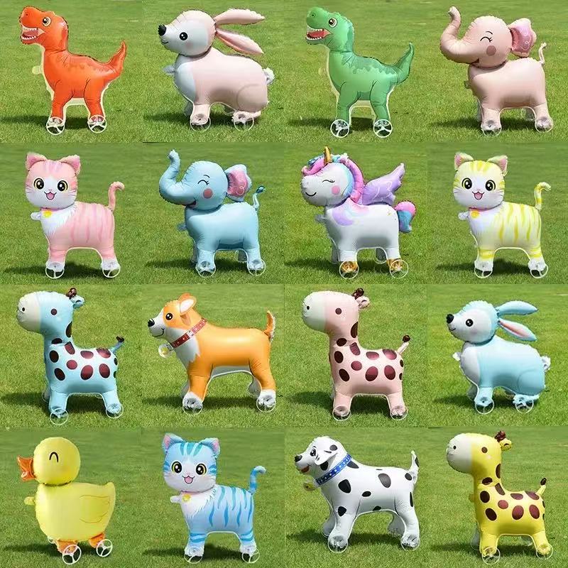 网红新款动物走路气球带轮儿童拍照表演生日装饰户外玩具夜市摆摊