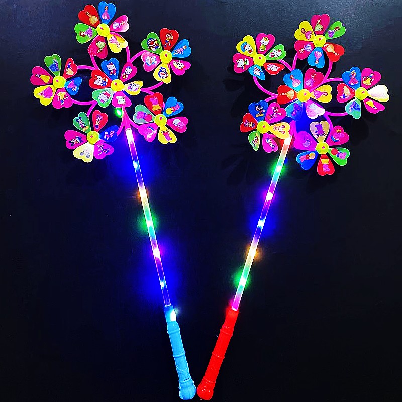 新款发光镭射亮片卡通六轮风车儿童亲子户外玩具地推礼品夜市摆摊 - 图1