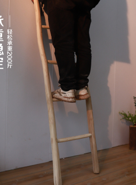 原木装饰梯子新品复古树枝木棍梯形落地美式拍摄陈列道具实木楼梯