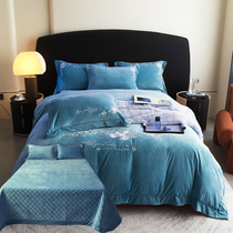 High End Milk Suede Bed Cover Four Pieces Winter Thickened Double Face Suede Baby Suede Cotton Linen Bed Bedding bedding