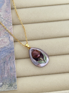 莫奈花园中古小众滴油紫色吊坠异形巴洛克珍珠项链女款颈链礼物