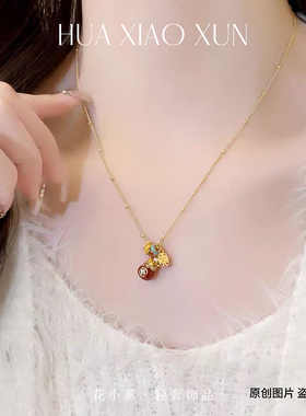 新中式红色福袋钱币平安牌项链女秋冬高级感毛衣链轻奢小众配饰品