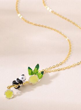 铜镀真金时尚精致珐琅滴釉小熊抱竹choker项链轻奢高级锁骨链女