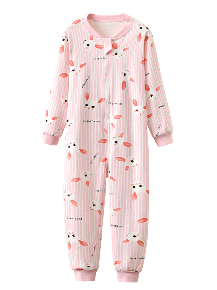 宝宝睡衣秋冬纯棉大码儿童连体衣服如厕拉链家居服3-9岁小孩哈衣5