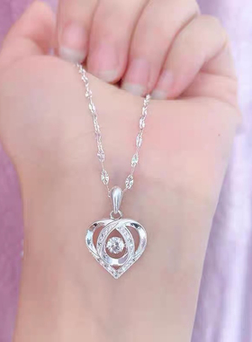 足银990跳动的心项链女轻奢时尚Ins心形灵动纯银吊坠
