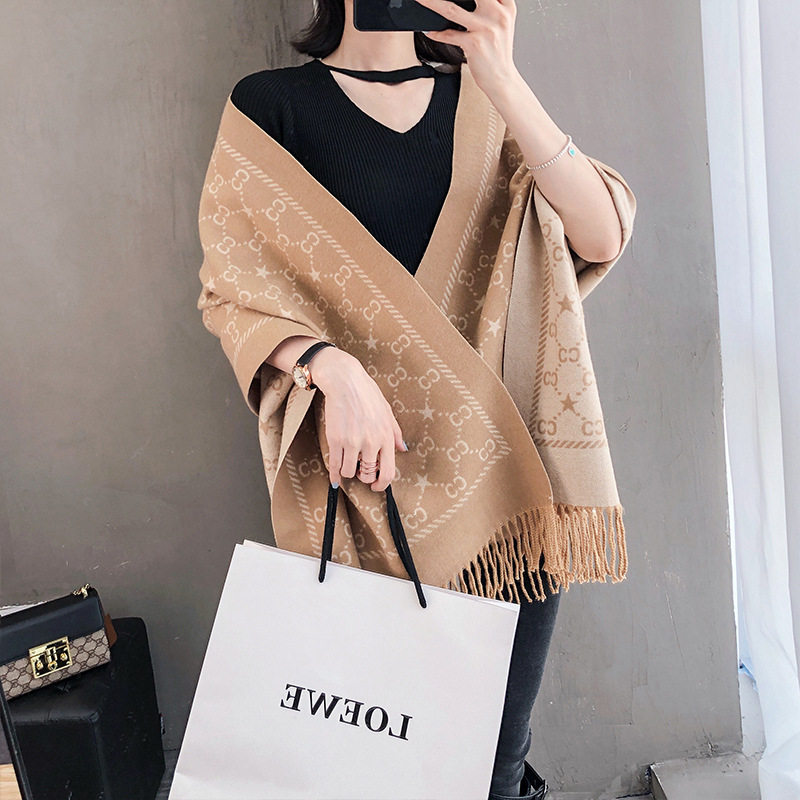 围巾2025印花长款羊绒围巾女秋冬季加厚保暖围脖披肩字母流苏情侣,淘宝优惠券,粉丝福利购,淘宝优惠卷