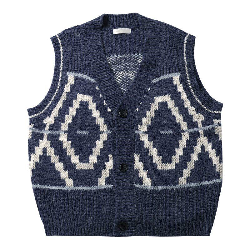 8090年代复古菱形格纹针织衫马甲港味复古男女宽松无袖毛衣外套秋,淘宝优惠券,粉丝福利购,淘宝优惠卷