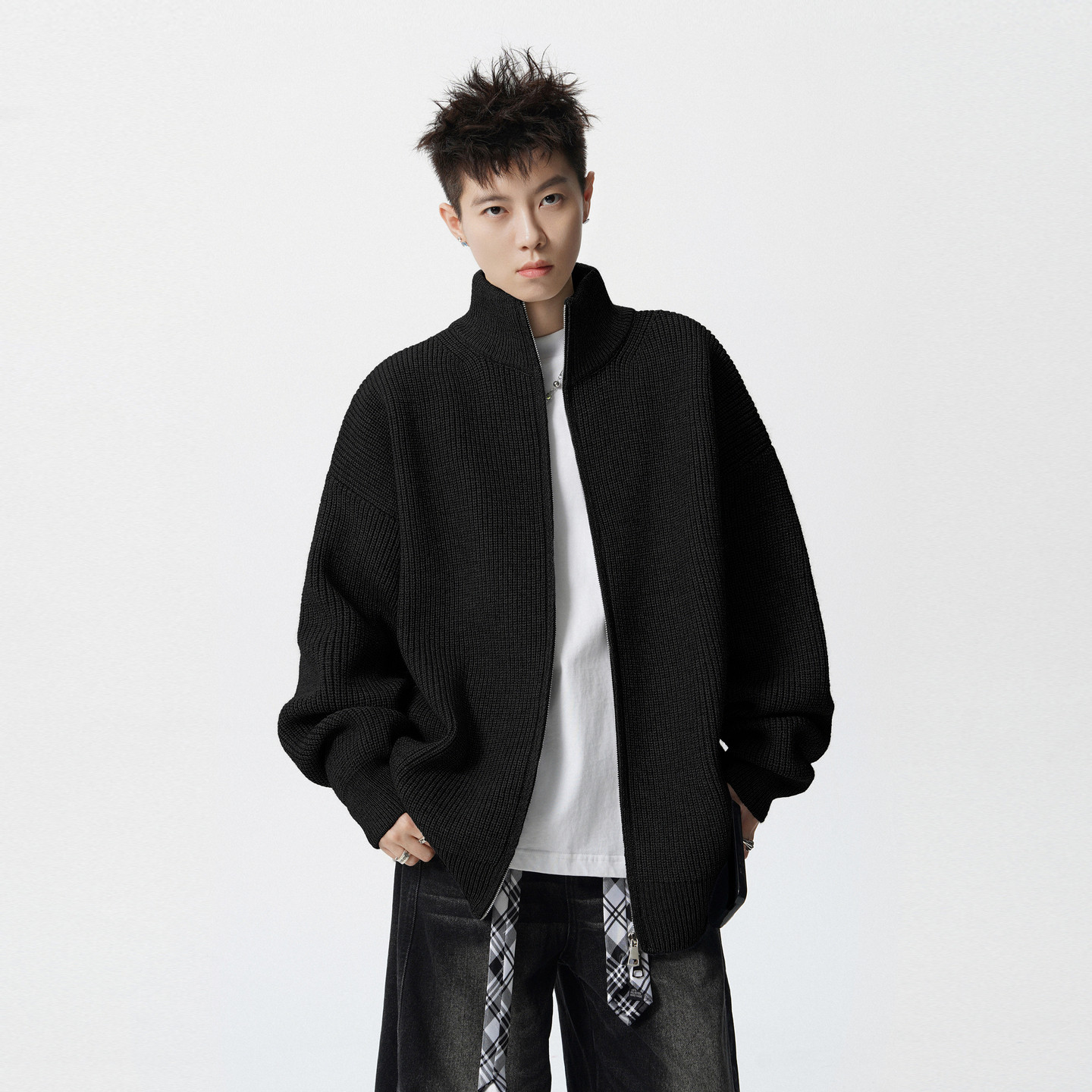 悟空有货潮牌美式复古重磅开衫立领毛衣男秋季宽松情侣针织衫外套,淘宝优惠券,粉丝福利购,淘宝优惠卷