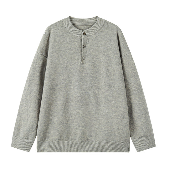悟空有货复古纯色亨利领毛衣秋季潮牌高级感休闲百搭套头针织上衣