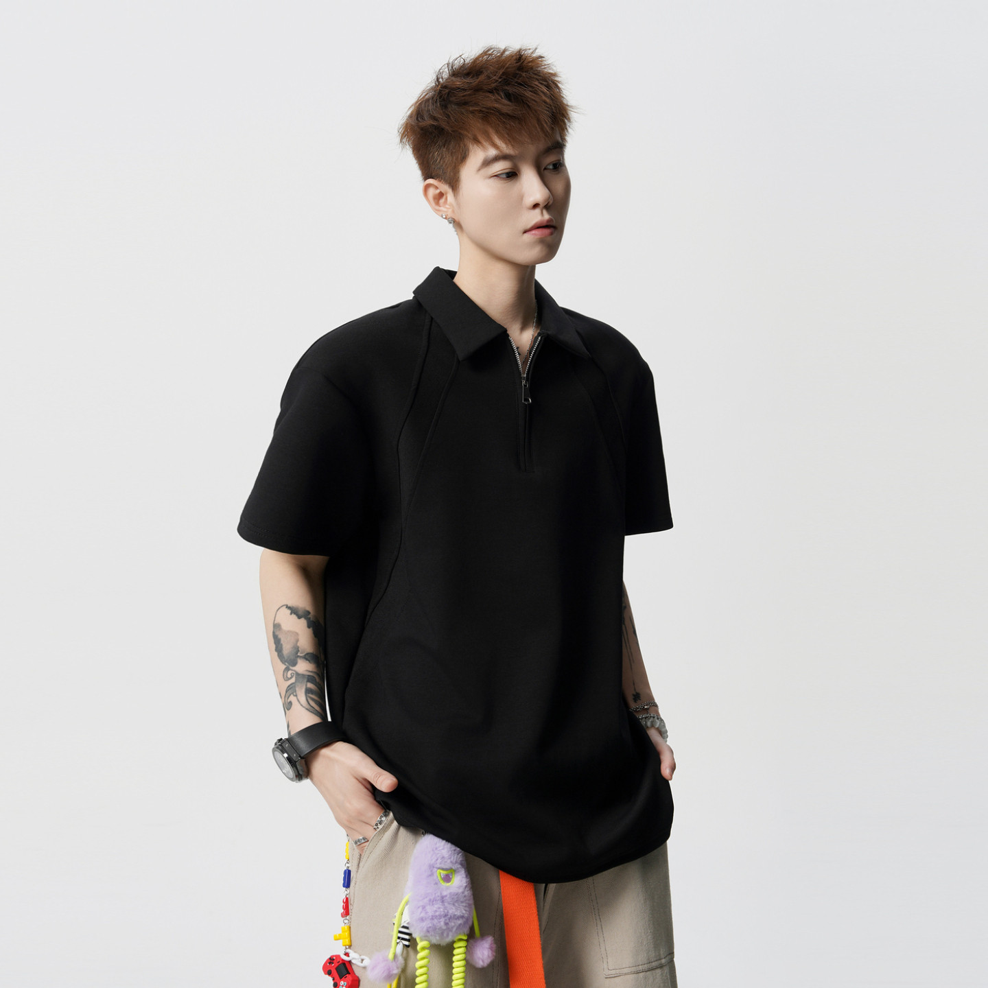 悟空有货美式重磅解构半拉链POLO衫男夏季太空棉boxy正肩短袖T恤,淘宝优惠券,粉丝福利购,淘宝优惠卷