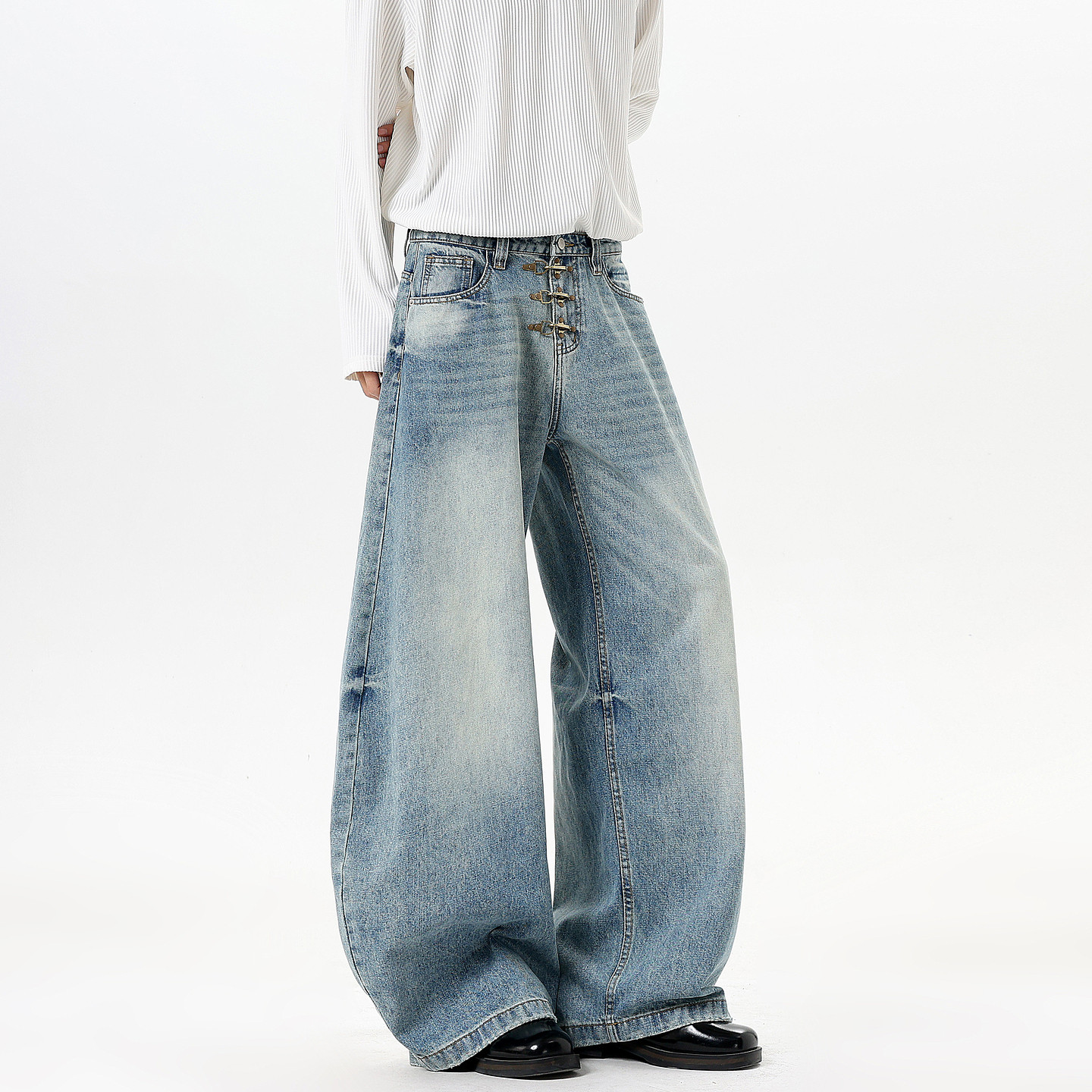 悟空有货潮牌美式飞机扣水洗弯刀牛仔裤男女复古宽松潮流阔腿长裤,淘宝优惠券,粉丝福利购,淘宝优惠卷