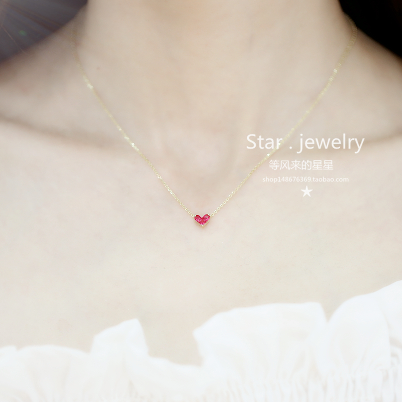 Star 纯银项链女生日礼品红宝石爱心锁骨链桃心红刚玉颈链 jewelry Star 纯银项链女生日礼品红宝石爱心锁骨链桃心红刚玉颈链 jewelry