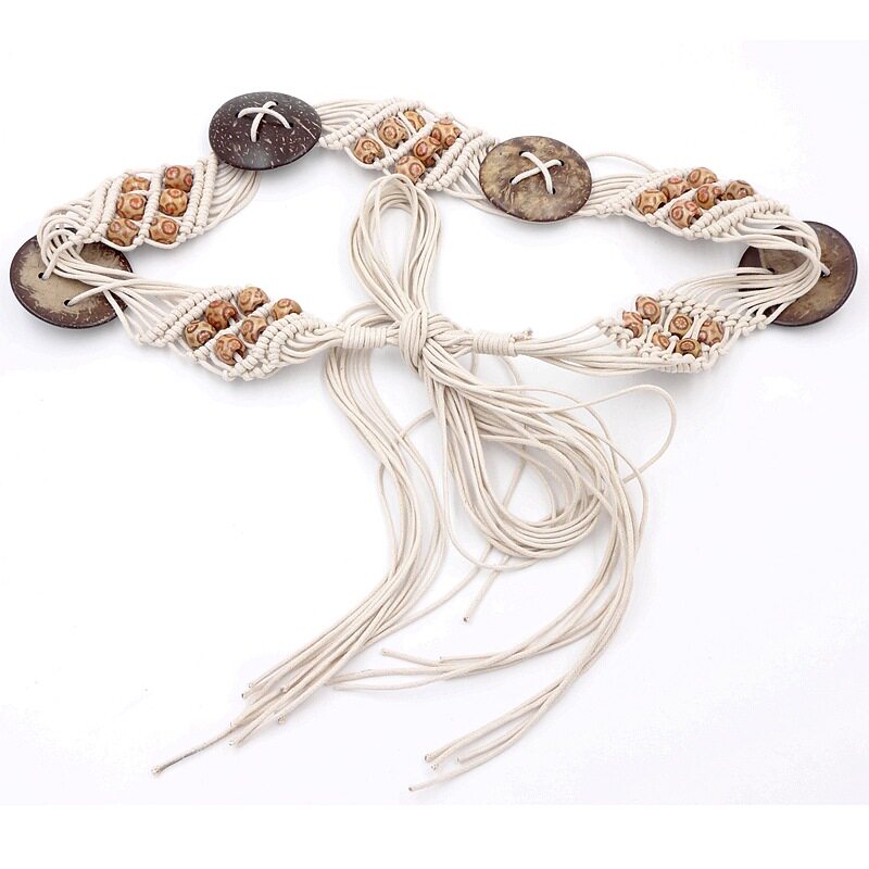 Bohemian waxed rope braided belt for women