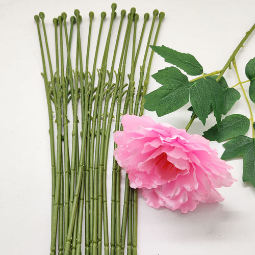 40cm丝带牡丹花手工丝网牡丹花花杆手工diy铁丝高仿真花杆花枝 - 图0