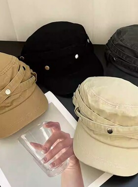 复古水洗做旧平顶骑士帽女秋冬