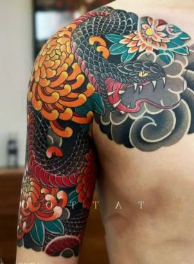 社会持久传统樱花臂防水男纹身贴纸半甲胸甲大图花胸刺青贴