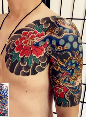 半甲男女花木兰生首花甲纹身贴胸前刺青贴防水板雾花胸樱花大花臂