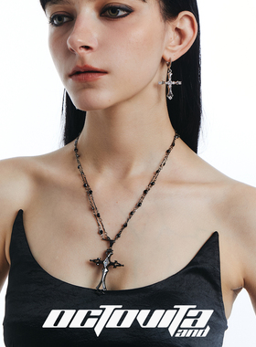 OCTO VITA神祈原创设计锁骨链 蝶渊枪黑镶钻十字架古早哥特项链