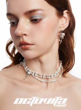 蝴蝶结珍珠项链锁骨链颈链配饰