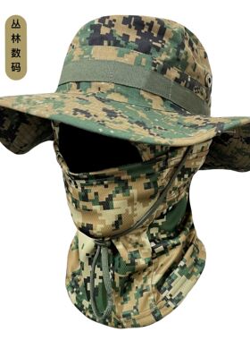 迷彩战术奔尼帽套装多功能户外钓鱼帽渔夫帽防晒防护透气圆边帽男