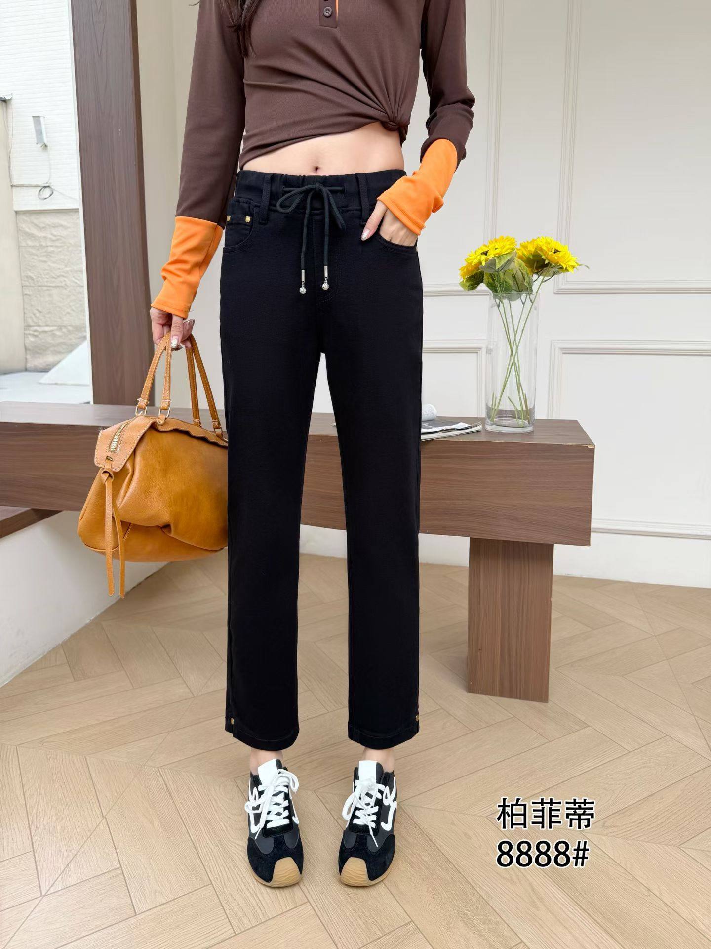 柏菲蒂8888春加大码牛仔裤女 松紧腰弹力百搭休闲直筒九分烟管裤,淘宝优惠券,粉丝福利购,淘宝优惠卷