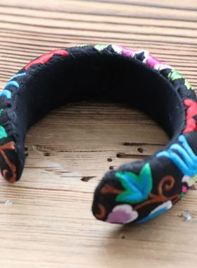 苗翎|云南民族风手镯苗银中国风手链绣花手镯女士配饰刺绣文艺