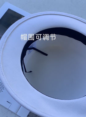 法式高品质白色平顶皮扣羊毛礼帽