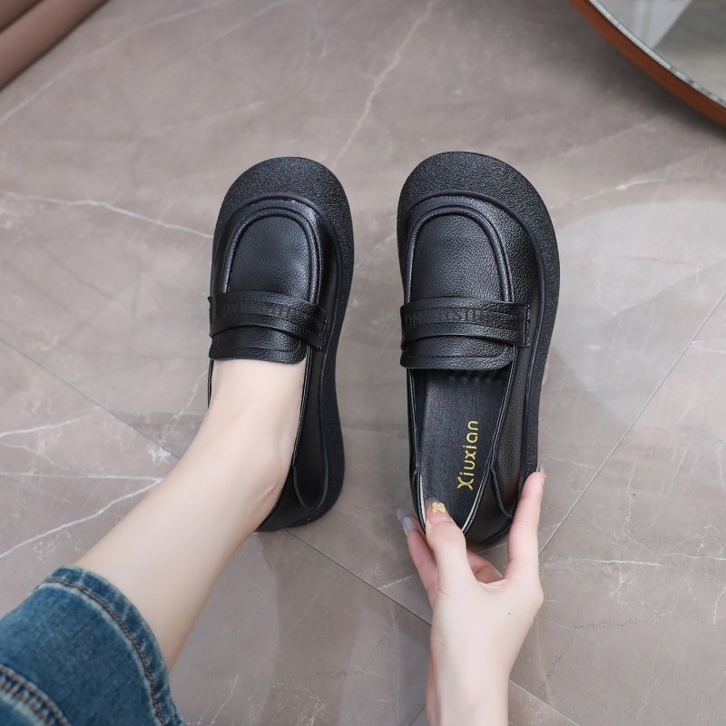 秋季新款一脚蹬皮鞋软底妈妈鞋豆豆鞋舒适平底防滑女鞋黑色工作鞋,淘宝优惠券,粉丝福利购,淘宝优惠卷