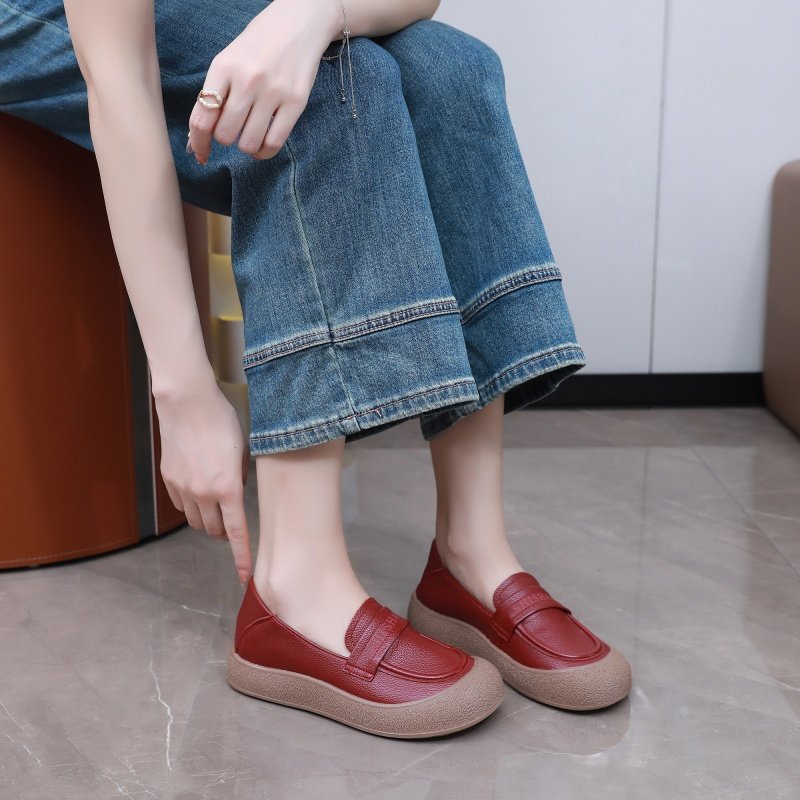 秋季新款一脚蹬皮鞋软底妈妈鞋豆豆鞋舒适平底防滑女鞋黑色工作鞋,淘宝优惠券,粉丝福利购,淘宝优惠卷