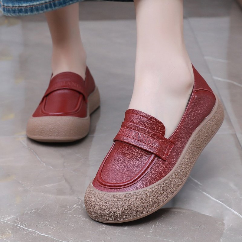 秋季新款一脚蹬皮鞋软底妈妈鞋豆豆鞋舒适平底防滑女鞋黑色工作鞋,淘宝优惠券,粉丝福利购,淘宝优惠卷