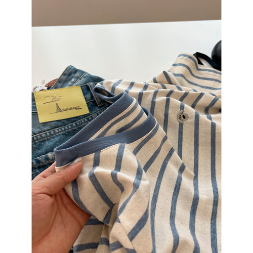 韩版复古条纹小狗刺绣圆领短袖t恤女宽松小众内搭上衣2025新款夏 - 图2