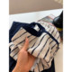 Temperament Henry collar striped crew neck sweater ແຂນສັ້ນສຳລັບຜູ້ຍິງ