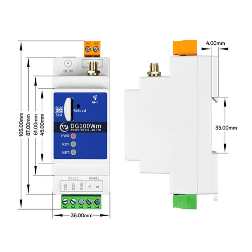 CAT1工业级4G导轨式DTU物联网RS232/485全网通模块TCP/MQTT阿里云 - 图3